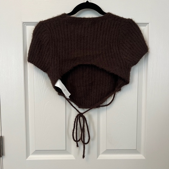 Carli Bybel X Missguided NWT Chocolate fluffy knit backless Tie Top Size 6 - Picture 8 of 9